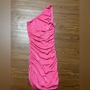 One shoulder pink body con dress